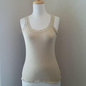 Lena Tan Lace Trim Tank Top